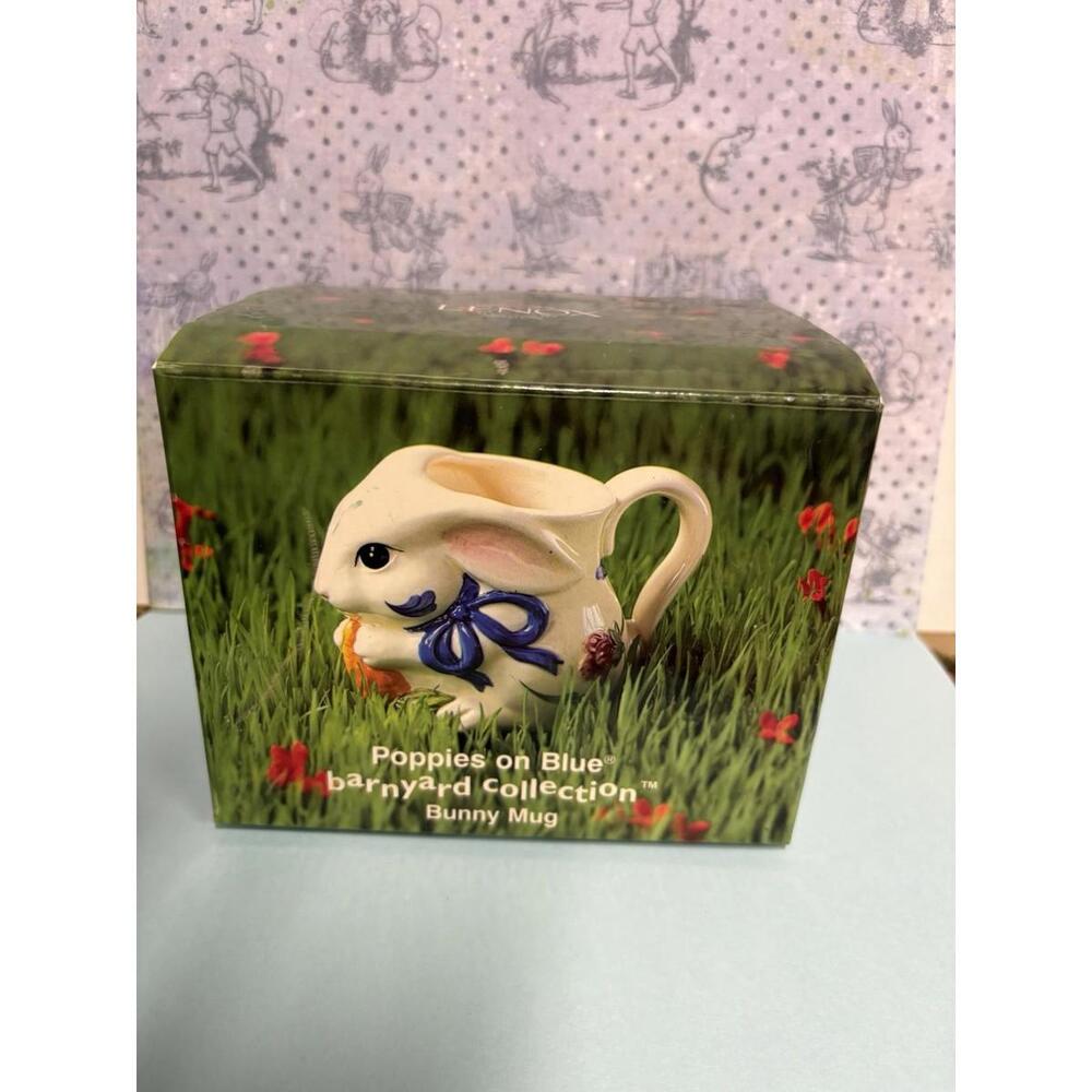 Lenox Poppies on Blue Barnyard Collection Bunny Rabbit Ceramic Mug With Box